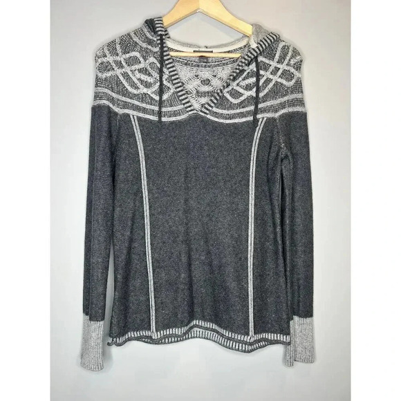 Eddie Bauer Sweaters - Eddie Bauer Hooded Sweater Pullover V Neck Gray Knit Drawstring Womens Size XS